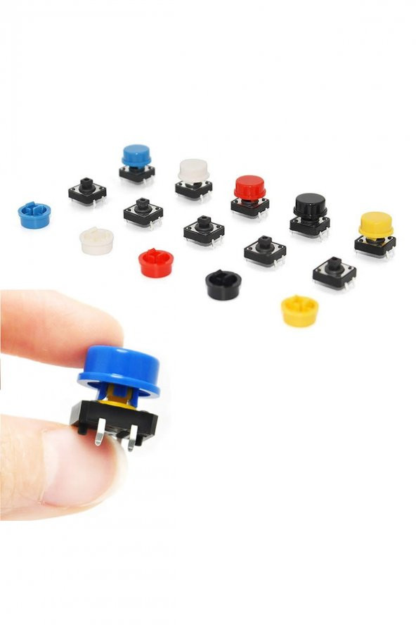 Kutulu 12x12mm 25 Adet Başlıklı Tact Buton Set  4 Pin 5 Renk Dokunmatik Anlık Basmalı Düğme - 2