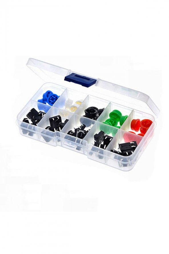Kutulu 12x12mm 25 Adet Başlıklı Tact Buton Set  4 Pin 5 Renk Dokunmatik Anlık Basmalı Düğme - 4
