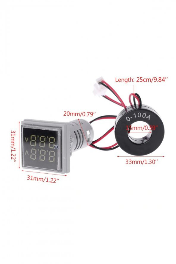 AC 20-500V 100A Kare Dijital Voltmetre Ampermetre 220V Kırmızı Panel Montaj Led Gösterge Ekran Akım - 7