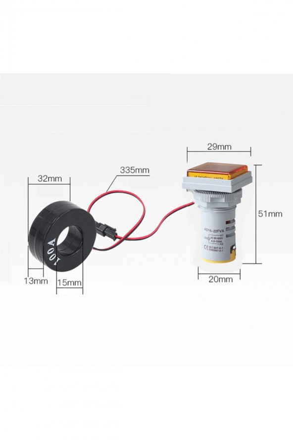 AC 20-500V 100A Kare Dijital Voltmetre Ampermetre 220V Kırmızı Panel Montaj Led Gösterge Ekran Akım - 8