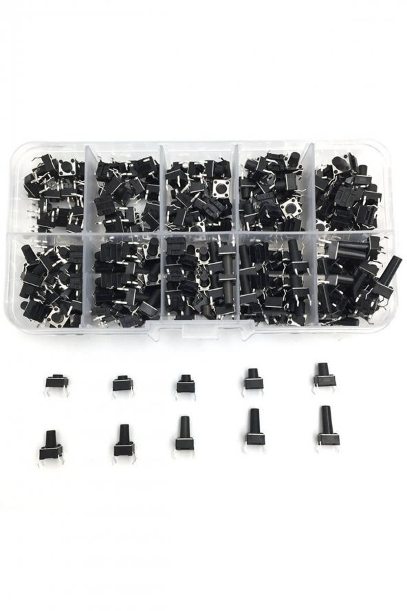 200 Adet 6x6mm Tact Buton Set 10 Farklı Yükseklikte 4 Pin Dokunmatik Anlık Basmalı Düğme Anahtar - Resim 4