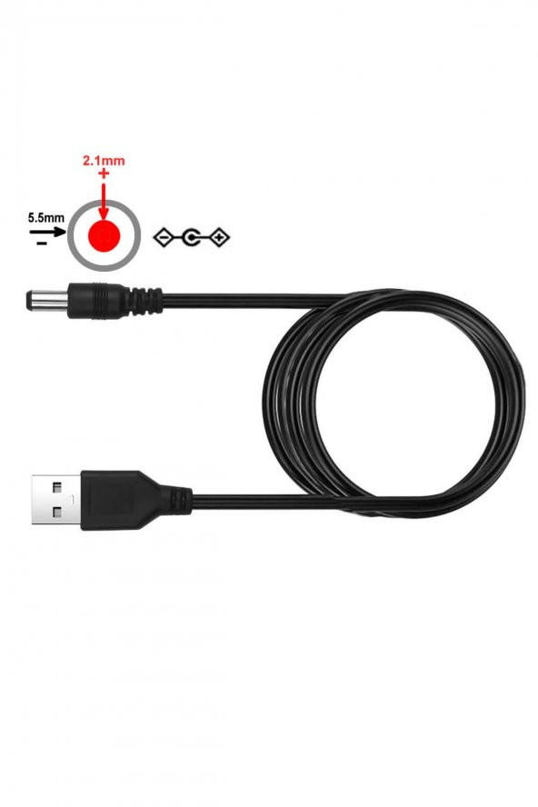 USB 5V to 5.5x2.1mm Adaptör Çevirici Kablo 1.8 Metre  Güç Kablosu Kamera Tablet Cep Telefonu