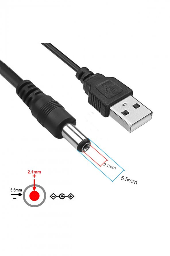 USB 5V to 5.5x2.1mm Adaptör Çevirici Kablo 1.8 Metre Güç Kablosu Kamera Tablet Cep Telefonu - 4