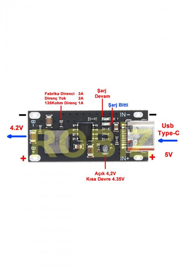 IP2312 4.2V 3A Lityum Pil Yüksek Akımlı Şarj Devresi  Tek Hücreli Li-ion Lipo Type-C USB Giriş - 2