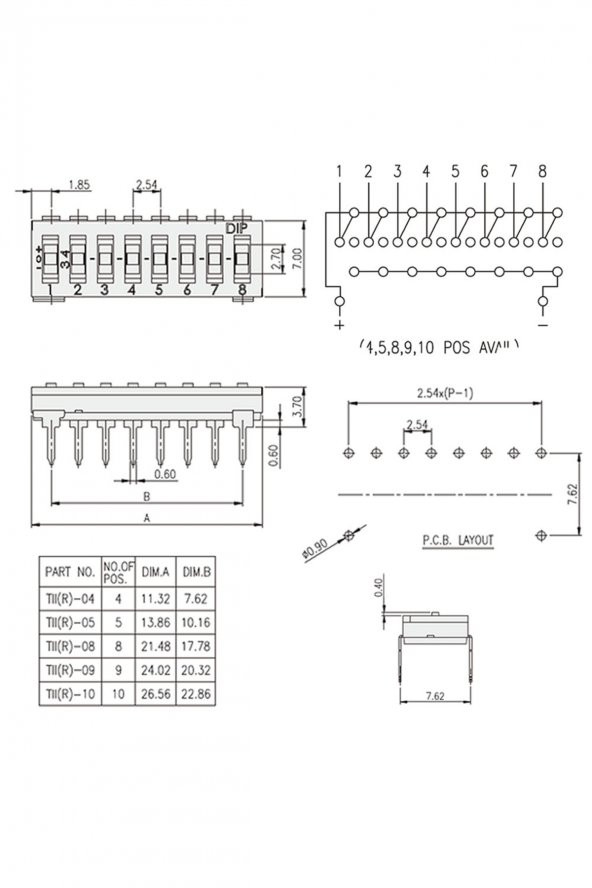 Tristate 8li Dip Switch  8 Pin Siyah Anahtar Açık Kapalı Seçim Adres Ayar + Off - Pull Up/Down - 8