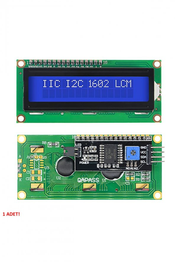 IIC I2C Seri 1602A 2x16 Mavi Karakter LCD Modül  Display Ekran 5V Beyaz Arka ışık 16X2