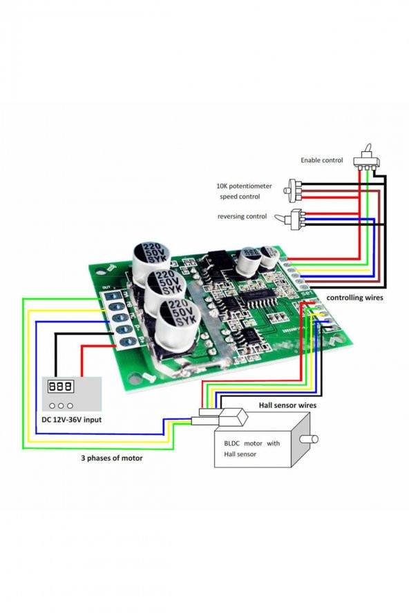 DC 12V 36V 15A 500W Fırçasız Motor Sürücü  Pwm Bldc Kontrol Kartı - 6