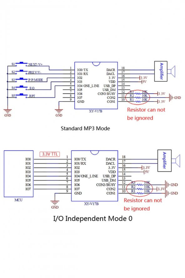XY-V17B MP3 Wav Ses Çalma Modülü  Micro Sd 32Gb Hafıza FAT16 FAT32 24 Bit Dac - 5
