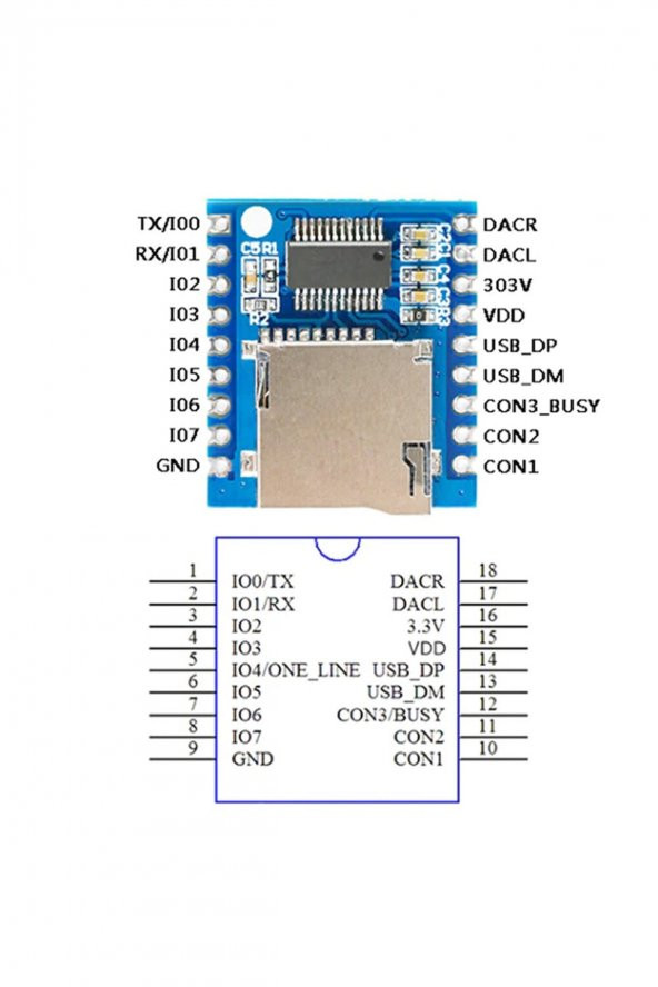 XY-V17B MP3 Wav Ses Çalma Modülü  Micro Sd 32Gb Hafıza FAT16 FAT32 24 Bit Dac - 7