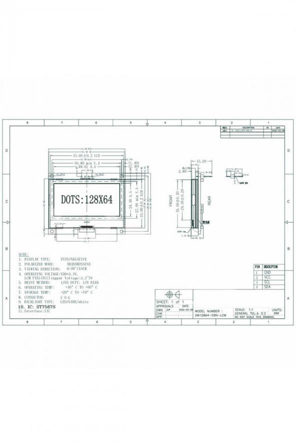 2.2 Inch I2C IIC GM12864 V2.0 Mavi Glcd Modül  ST7567S DC 3.3V 5V - 7