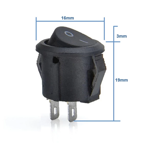 16mm Yuvarlak 2 Pin Anahtar Switch Mini Buton Kcd1 Siyah