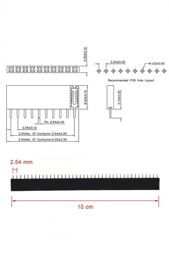 4 Adet 1x40 Pin Dişi Header  Tek Sıra 2.54mm 180 Derece Kesilebilir Bölünebilir - 8