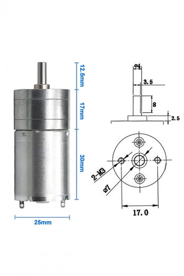 12V 620Rpm JGA25-370 Redüktörlü DC Motor  Metal Dişli Yüksek Tork Kuvvet 25mm Robot Oyuncak - 8