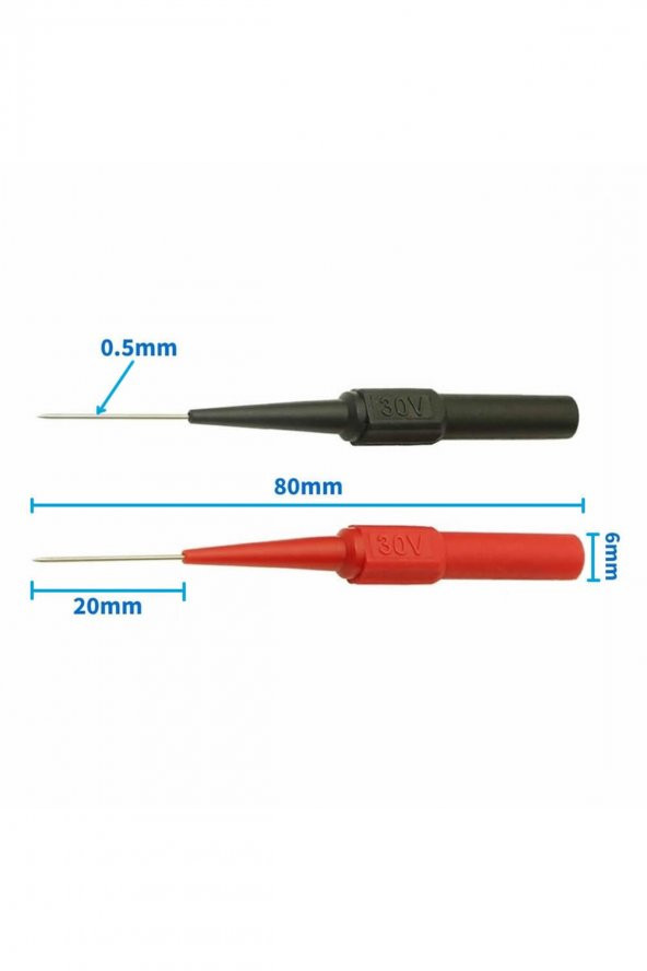 2 Adet İğne Tip Multimetre Test Prob Ucu  30V 1A Banana Uyumlu İzoleli Paslanmaz Çelik Ölçüm Pini