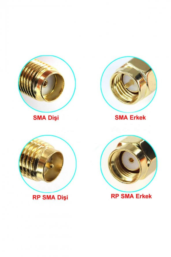 SMA T Soket 1x Rpsma Erkek 2x Rpsma Dişi  Altın Kaplama Soket 0-6GHz RF Wi-Fi Anten FPV Lora - 3