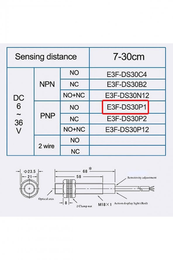 E3F-DS30P1 IR Kızılötesi Mesafe Sensör  PNP NO İnfrared Optik 30cm Engel Cisim Algılayıcı - 8