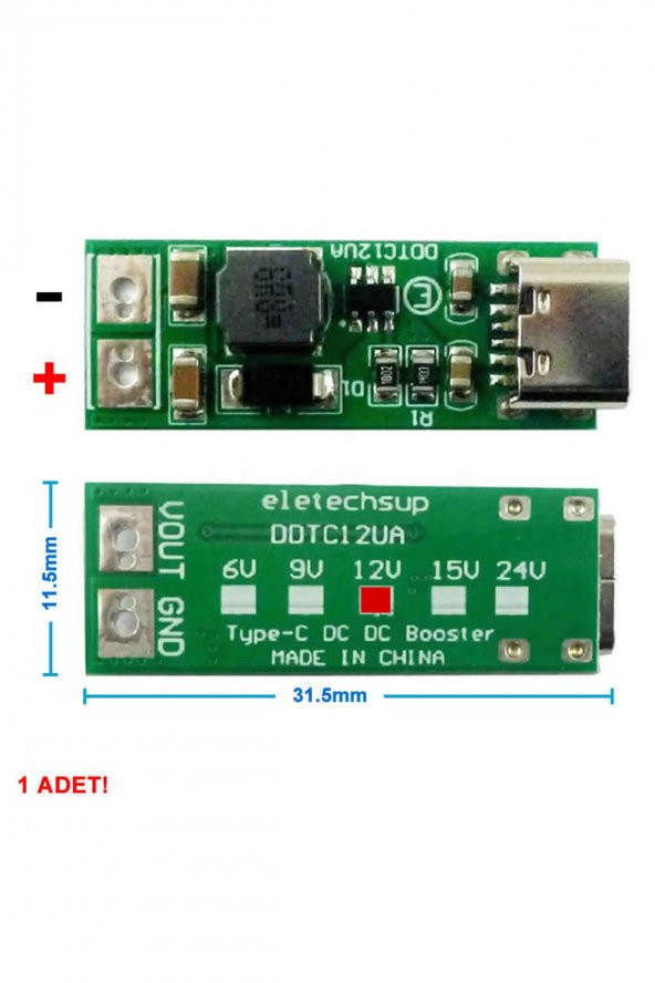 Type C USB 5V to 12V Boost Modül  9W DC Voltaj Yükseltici Taşınabilir Minik Güç Kaynağı Step Up