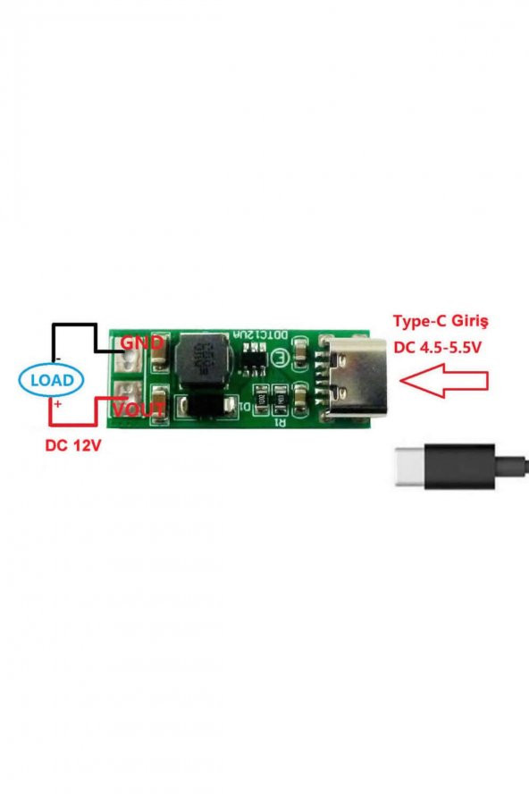 Type C USB 5V to 12V Boost Modül  9W DC Voltaj Yükseltici Taşınabilir Minik Güç Kaynağı Step Up - 2