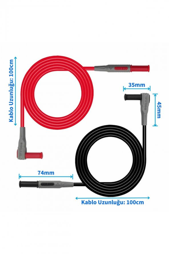 1 Çift P1033 Multimetre Probu 4mm Banana Tip Soket 1000V 10A  CATIII 1 Metre Kablo Voltmetre - 8
