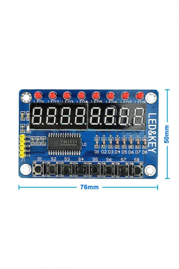 TM1638 Modül 8 Hane 7 Segment Ekran 8x Kırmızı Led 8x Kullanıcı Butonu Dijital Display Gösterge - 7