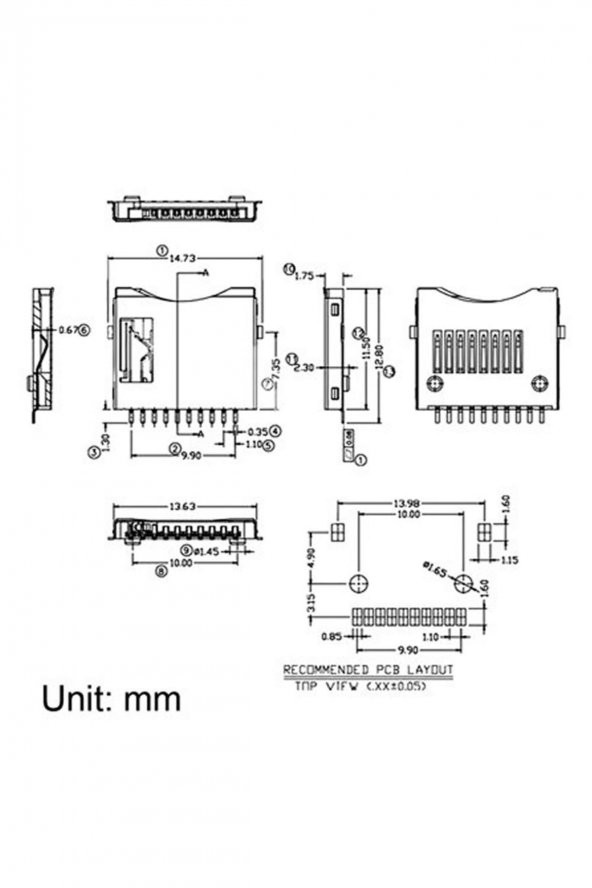 Micro SD Kart Soketi Micro SD Kart Soketi Hafıza Kartı Microsd Kart Bellek Yaylı Kart Algılayıcı 8+2 - 7