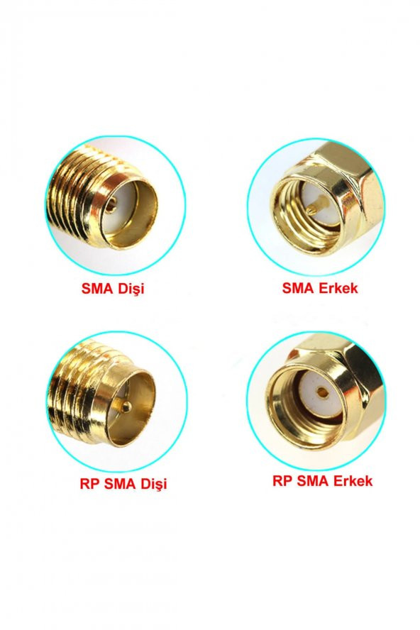 RP SMA Erkek to RP SMA Dişi Adaptör Soket  Altın Kaplama Soket 0-6GHz RF Wi-Fi Anten FPV Lora Helium - 8