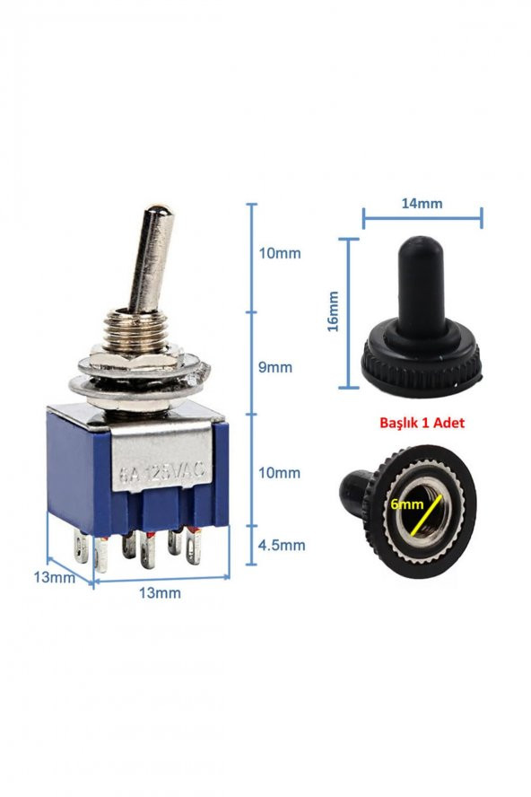 MTS-203 Mini Toggle Çift Anahtar 3A 250V ON / OFF / ON 6 Pin 3 Pozisyon