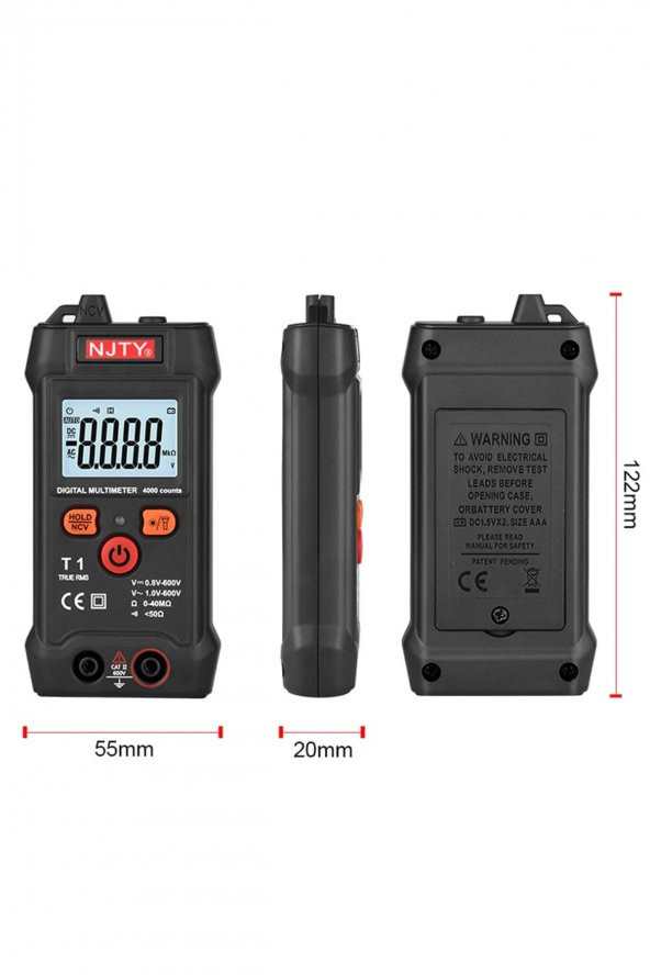 NJTY T1 Dijital Multimetre True RMS NCV 600V Mini Cep El Tipi Voltmetre AC DC Voltaj Direnç Buzzer - 7