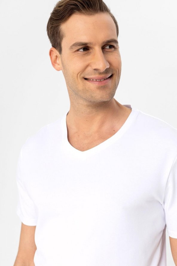O Yaka Slim Kalıp Düz Tişört - 2