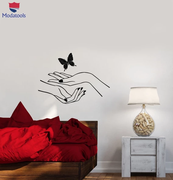 Dekorasyon Duvar Sticker Kızlar Eller Manikür Güzellik Salonu Kelebek Çıkartmalar