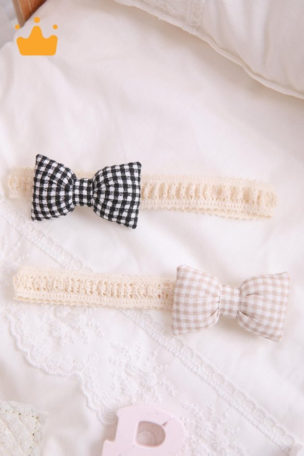 Babyhola Kız Bebek 2li Saç Bandı Bandana Set Siyah-Krem 1706 - 2