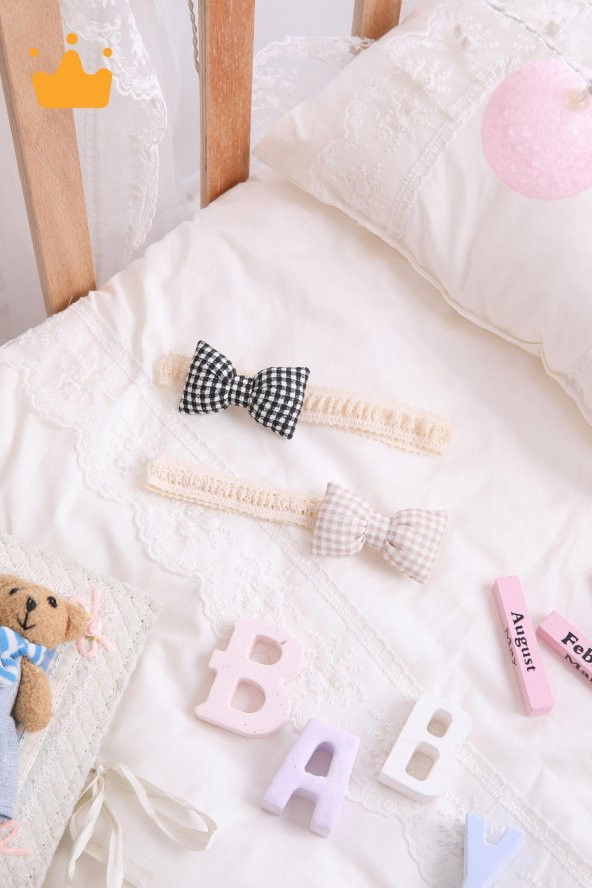 Babyhola Kız Bebek 2li Saç Bandı Bandana Set Siyah-Krem 1706 - 3