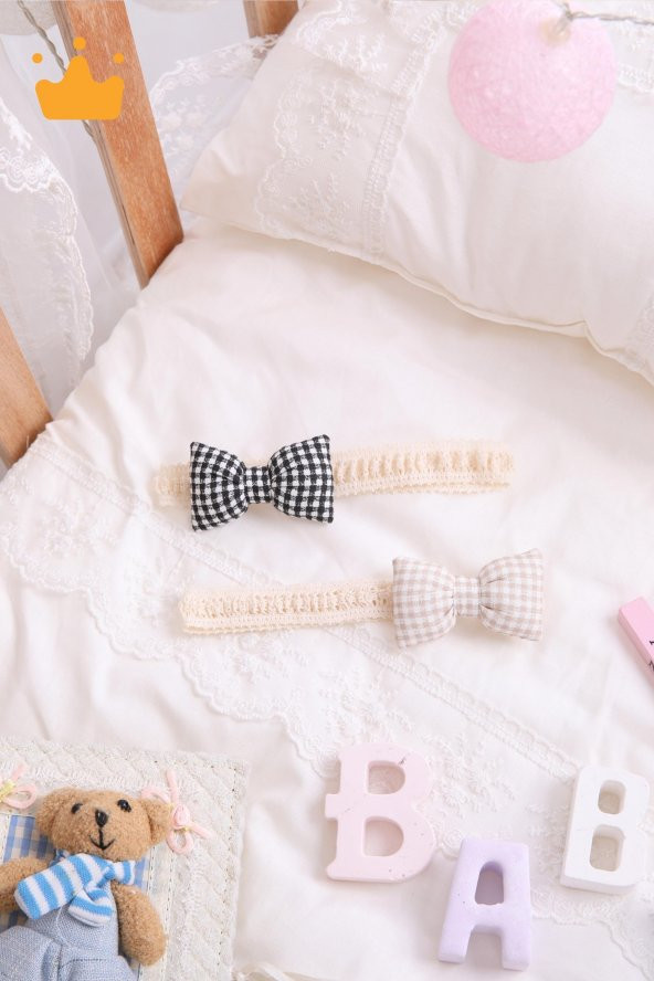 Babyhola Kız Bebek 2li Saç Bandı Bandana Set Siyah-Krem 1706 - 4