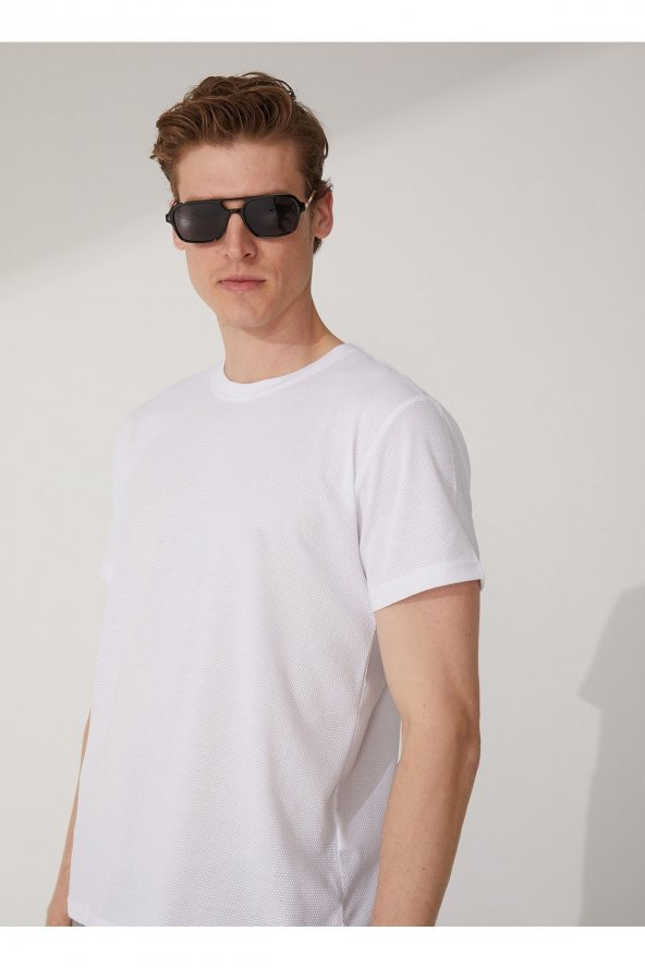 O Yaka Armürlü Beyaz Erkek T-shirt Ts1014000278 ürün görseli 1