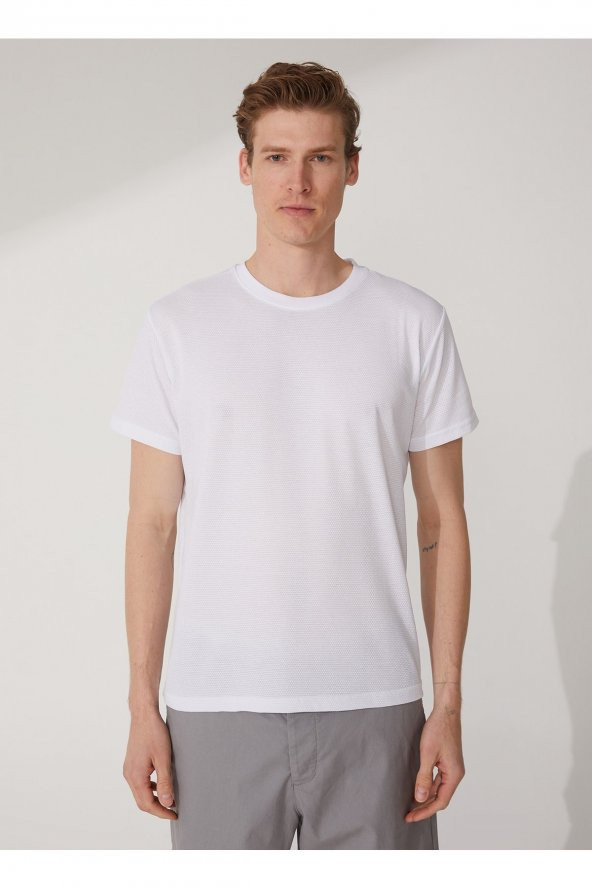 O Yaka Armürlü Beyaz Erkek T-shirt Ts1014000278 - Resim 3