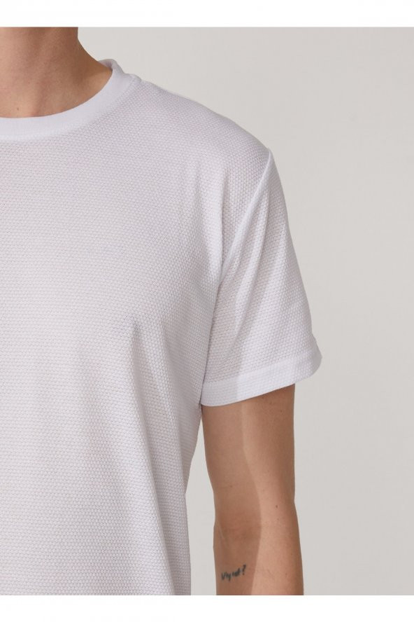 O Yaka Armürlü Beyaz Erkek T-shirt Ts1014000278 - Resim 5