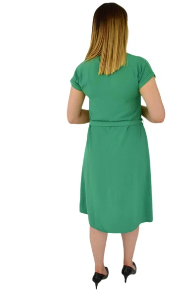 Kadın Dügmeli Ayrobin Kısa Kol Elbise BGL-ST03031 - Resim 11