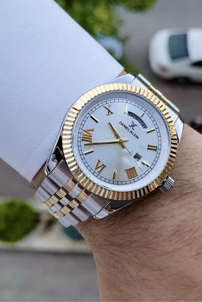 Daniel Klein DKISTE586 Gold Gümüş Renk Takvim ve Gün Fonksiyonlu Erkek Kol Saati - Resim 2