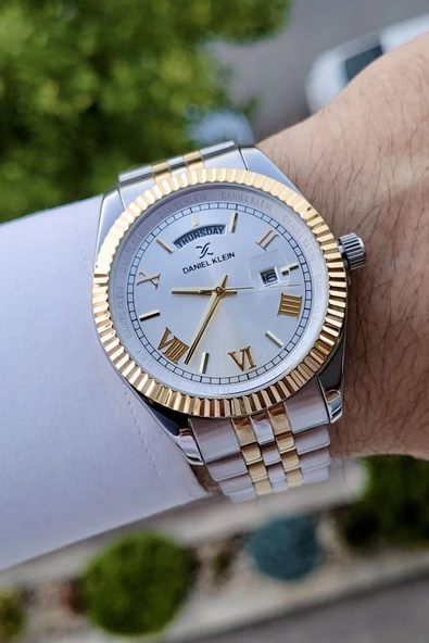 Daniel Klein DKISTE586 Gold Gümüş Renk Takvim ve Gün Fonksiyonlu Erkek Kol Saati - Resim 3