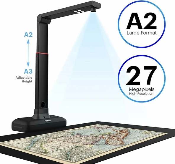 VIISAN S21 Geniş Format Kitap ve Belge Tarayıcı, 27MP Çözünürlük - 2
