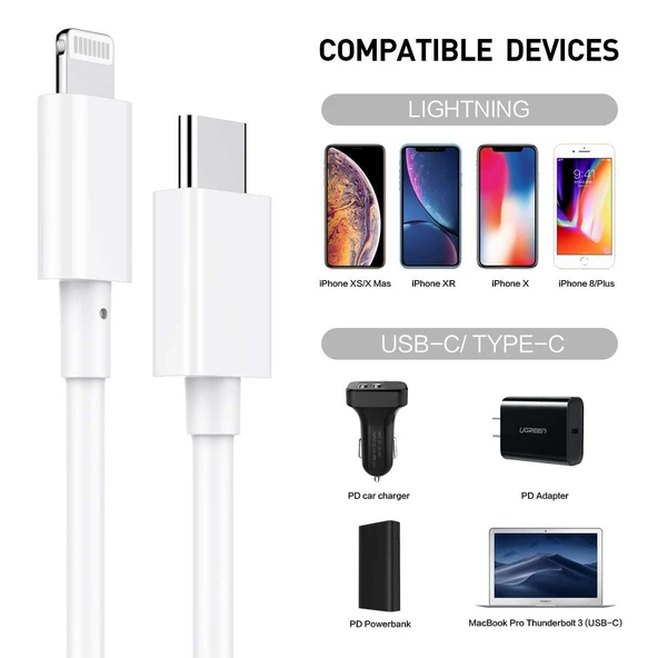 Apple Iphone Tüm Serilerle Uyumlu Hızlı Şarj Aleti Kablo Adaptör 5 6 7 8 X 11 12 13 14 Pro Max Plus (20W Type-C Çıkışlı) - PD20L - 5
