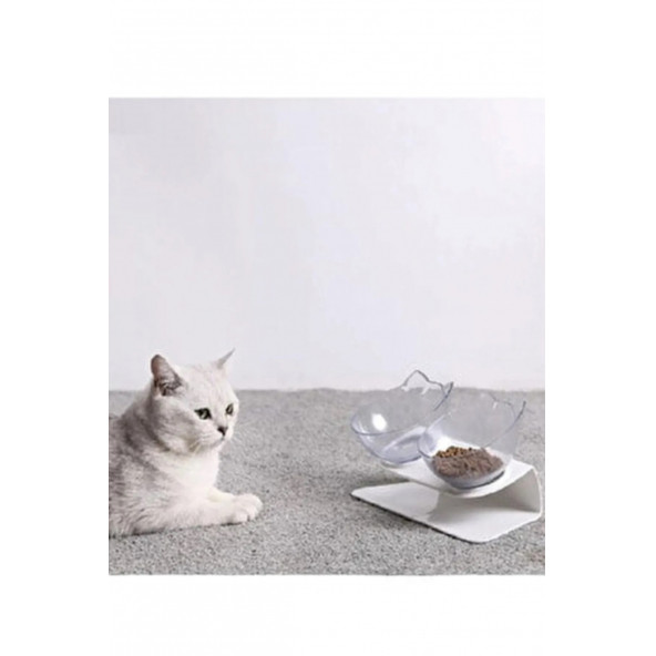 Tineke Standlı   Kedi Kafalı  Mama Kabı  Şeffaf 2 li - 2
