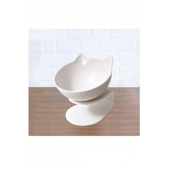Tineke Standlı   Kedi Kafalı  Mama Kabı  Beyaz Tekli