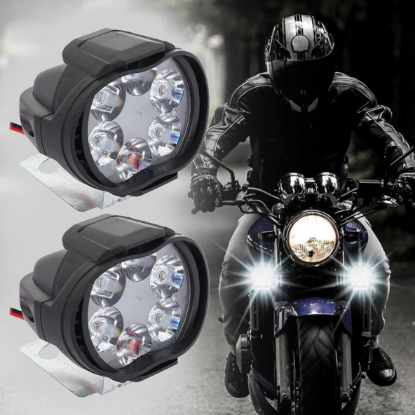 2 Adet Motosiklet Scooter Led Sis Farı Çakar Ve Sabit Mod 6 Ledli