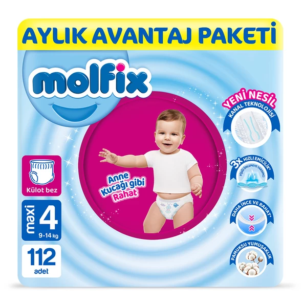 Molfix Pants Bebek Bezi 4 Beden Maxi Aylık AvantajPaketi 112 Adet