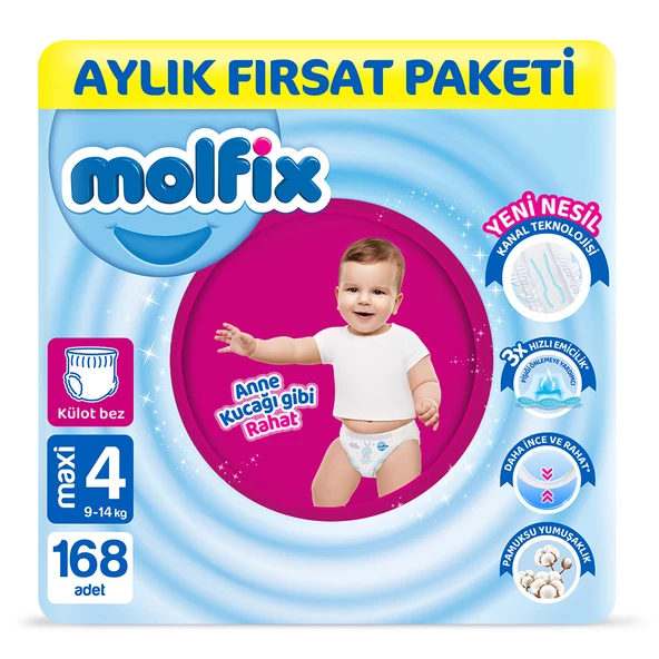 Molfix Pants Bebek Bezi 4 Beden Maxi Aylık Fırsat Paketi 168 Adet