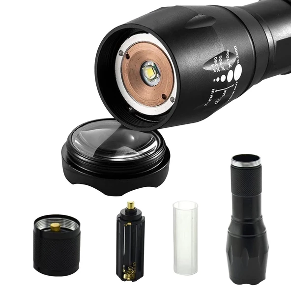 POWERMASTER PM-14623 ŞARJLI ZOOMLU FLASH ÖZELLİKLİ 4 MOD POWER LEDLİ METAL EL FENERİ - 3