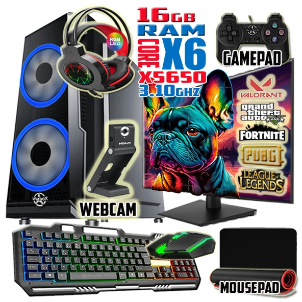 WarboX BULLDOG Xeon X5650 16gb 256gb SSD 250gb HDD R7 240-4gb E.kartı 22" Monitör Gaming Bilgisayar