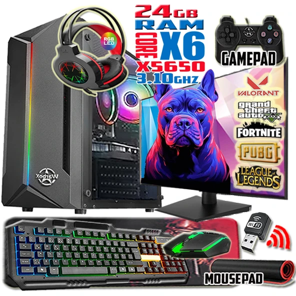 WarboX BULLY Xeon X5650 24gb Ram 256gb SSD 250gb HDD R7 240-4gb E.kartı 24" Monitör Gaming Bilgisaya