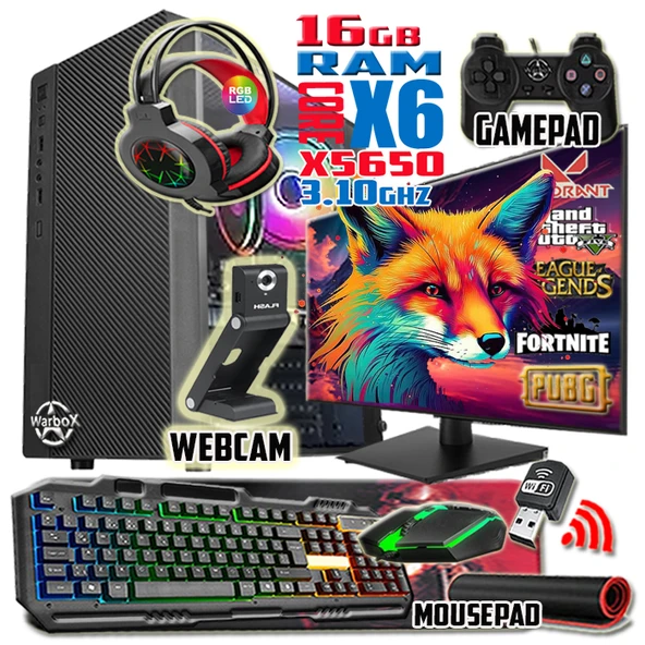 WarboX FOX Xeon X5650 16gb Ram 256gb SSD 250gb HDD R7 240-4gb E.kartı 20" Monitör Gaming Bilgisayar